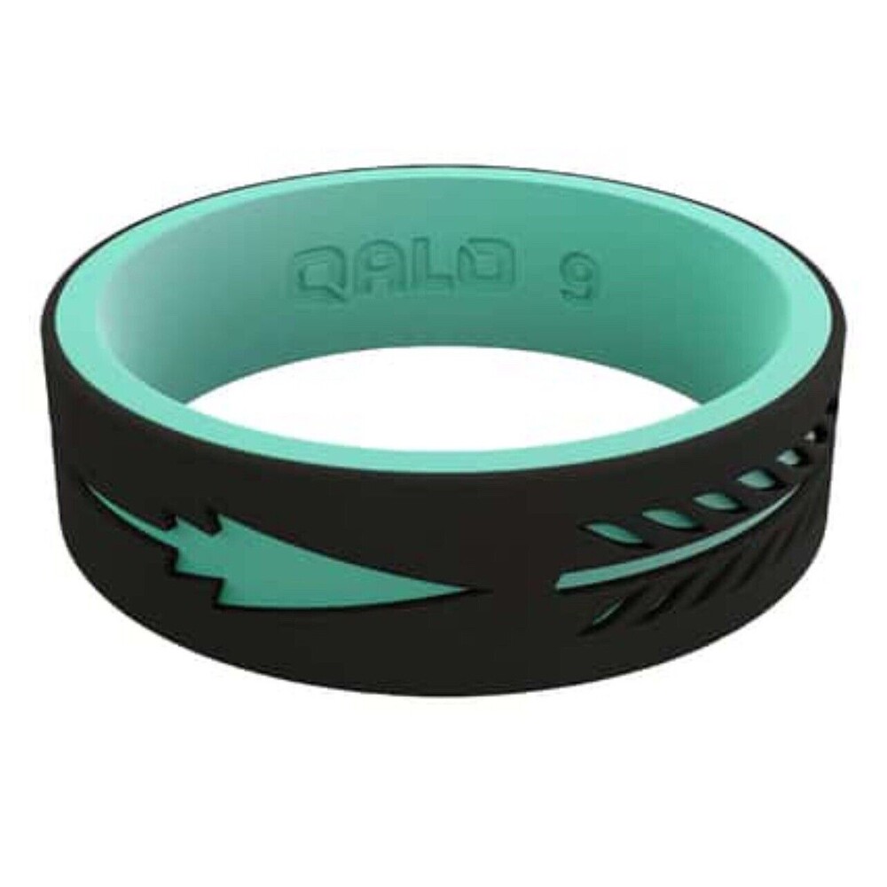 QALO Women’s Strata Arrow Silicone Ring In Black Teal Sz 9 New